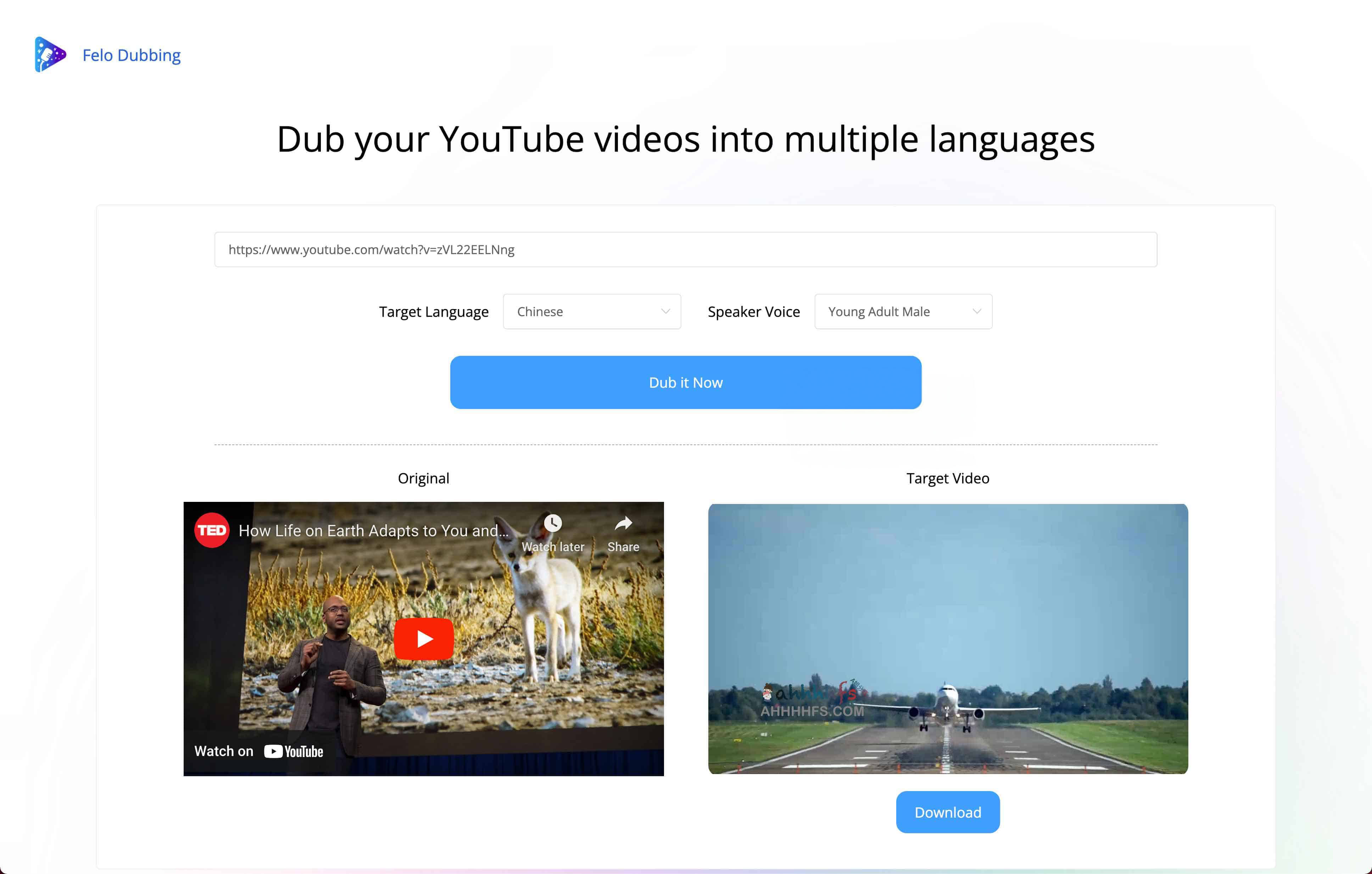 Felo Dubbing-免费AI视频翻译配音工具 将YouTube 视频翻译配音成多种语言